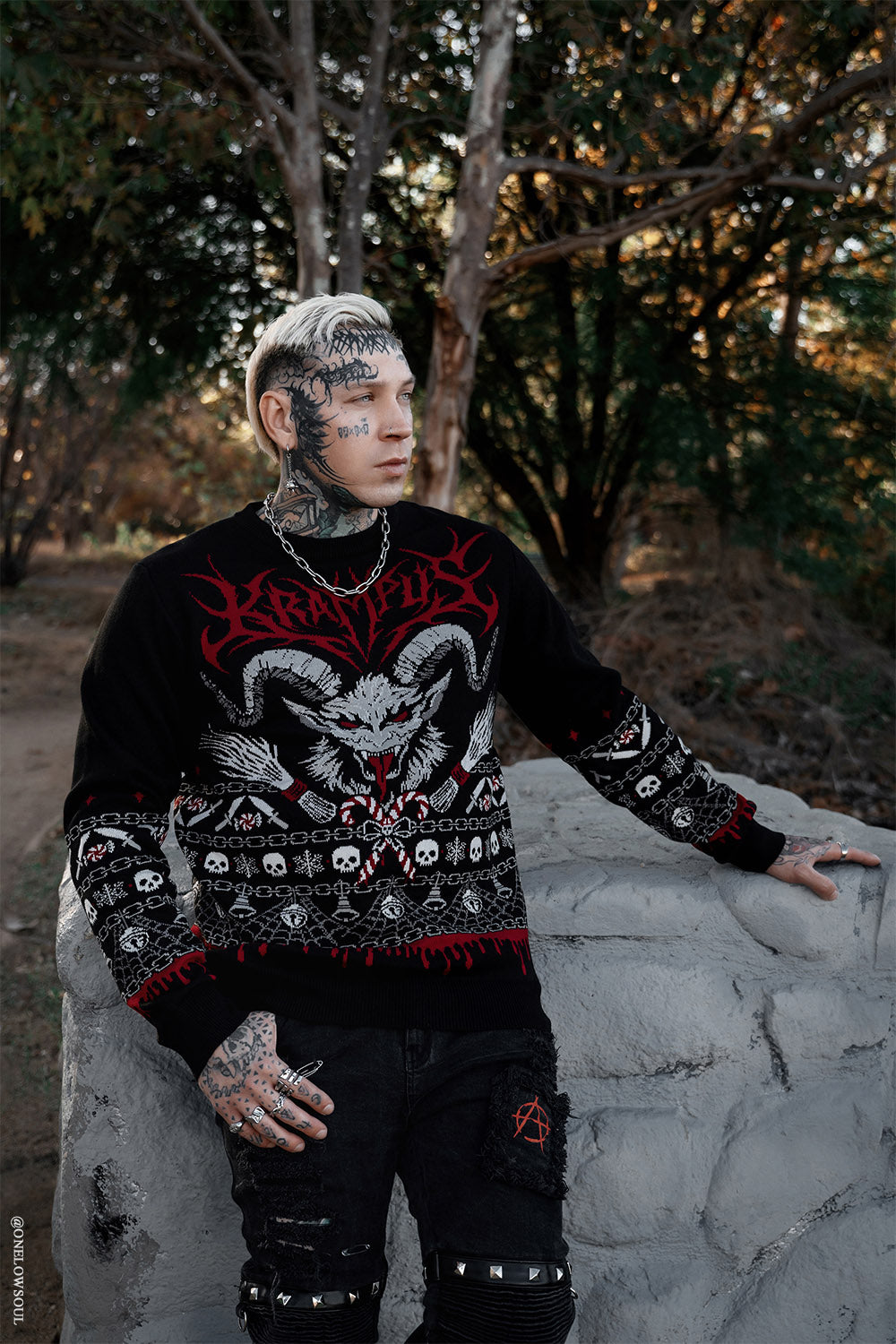 blood drip knitted novelty krampus goth xmas sweater