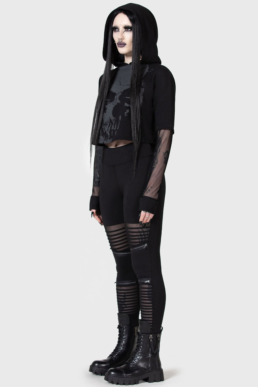 womens high-rise zippered cut-out mesh gothic leggings by killstar