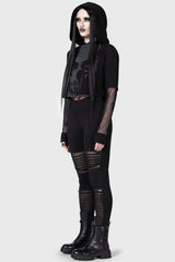 womens high-rise zippered cut-out mesh gothic leggings by killstar