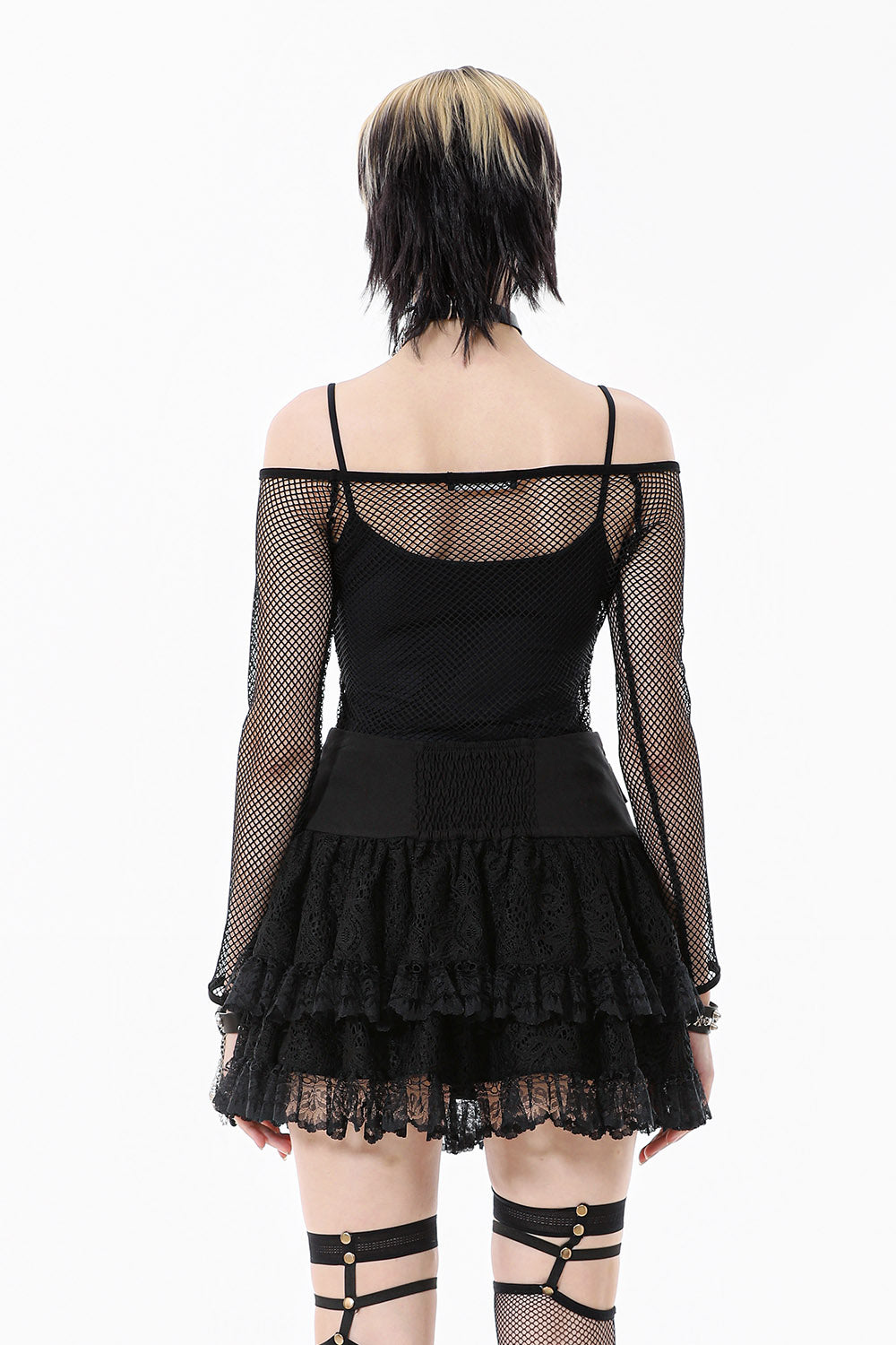 womens emo off the shoulder fishnet shirt