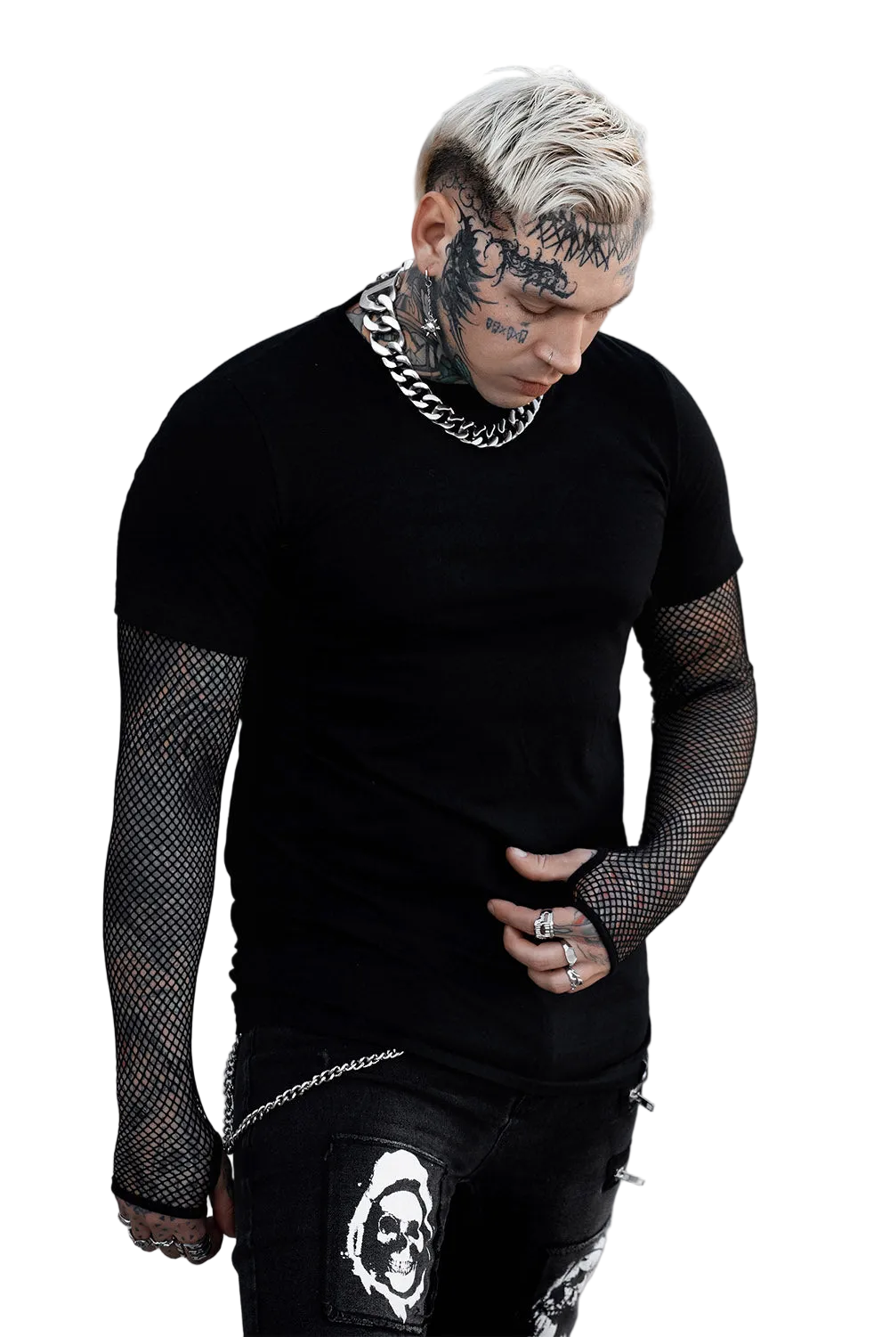 Graveyard Goth Fishnet Sleeve Shirt