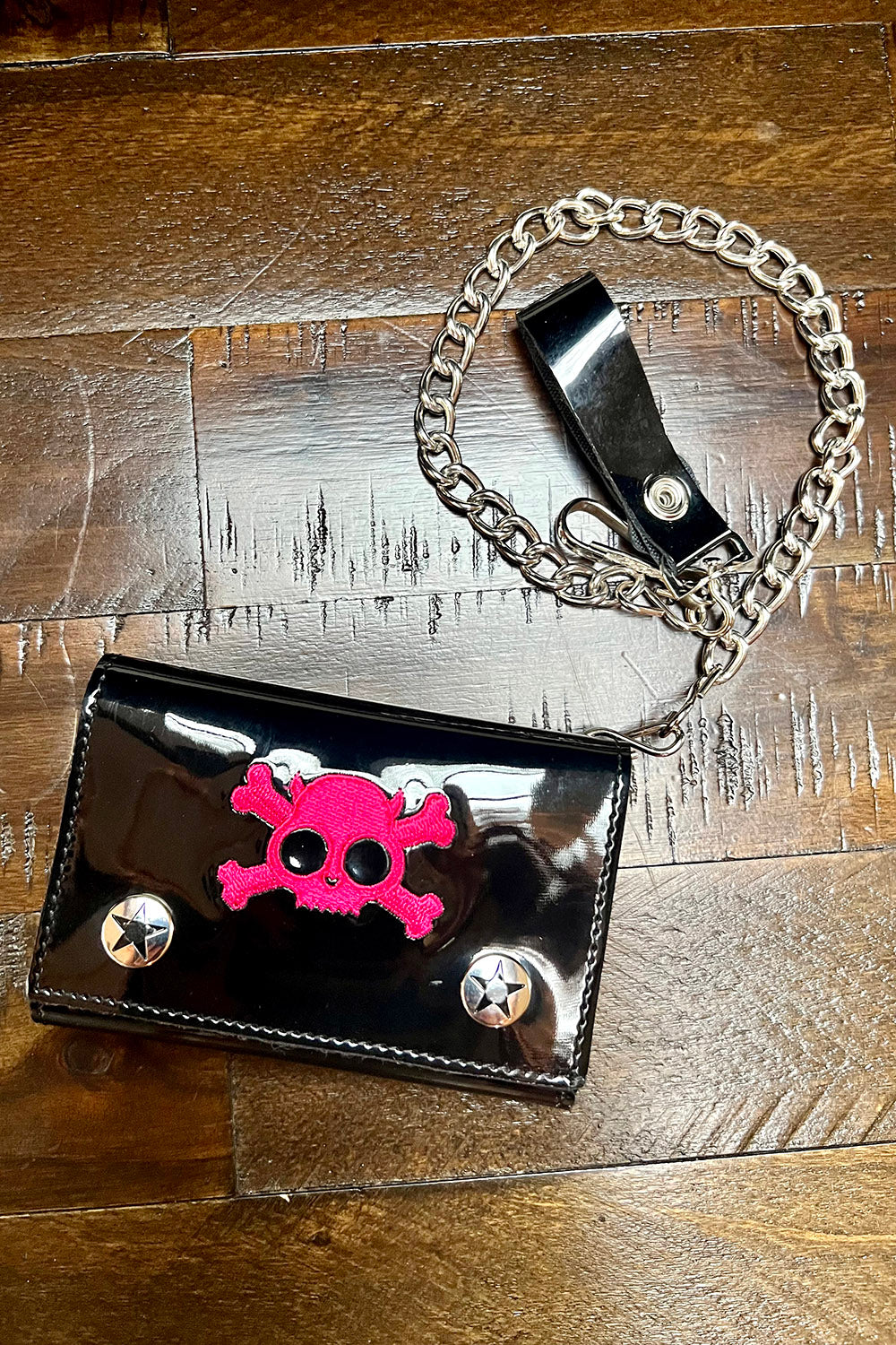 Cartera de motociclista con calavera y huesos cruzados [ROSA]