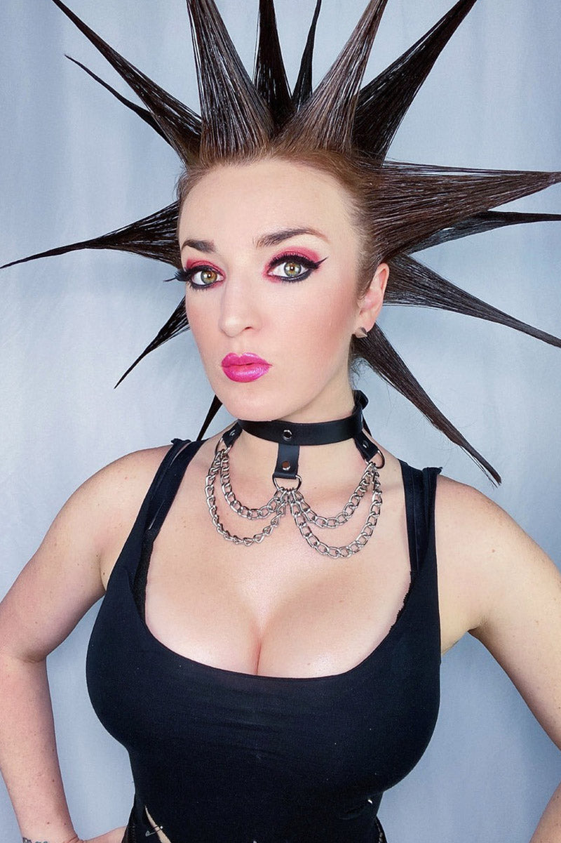 leather punk collar necklace with chains 
