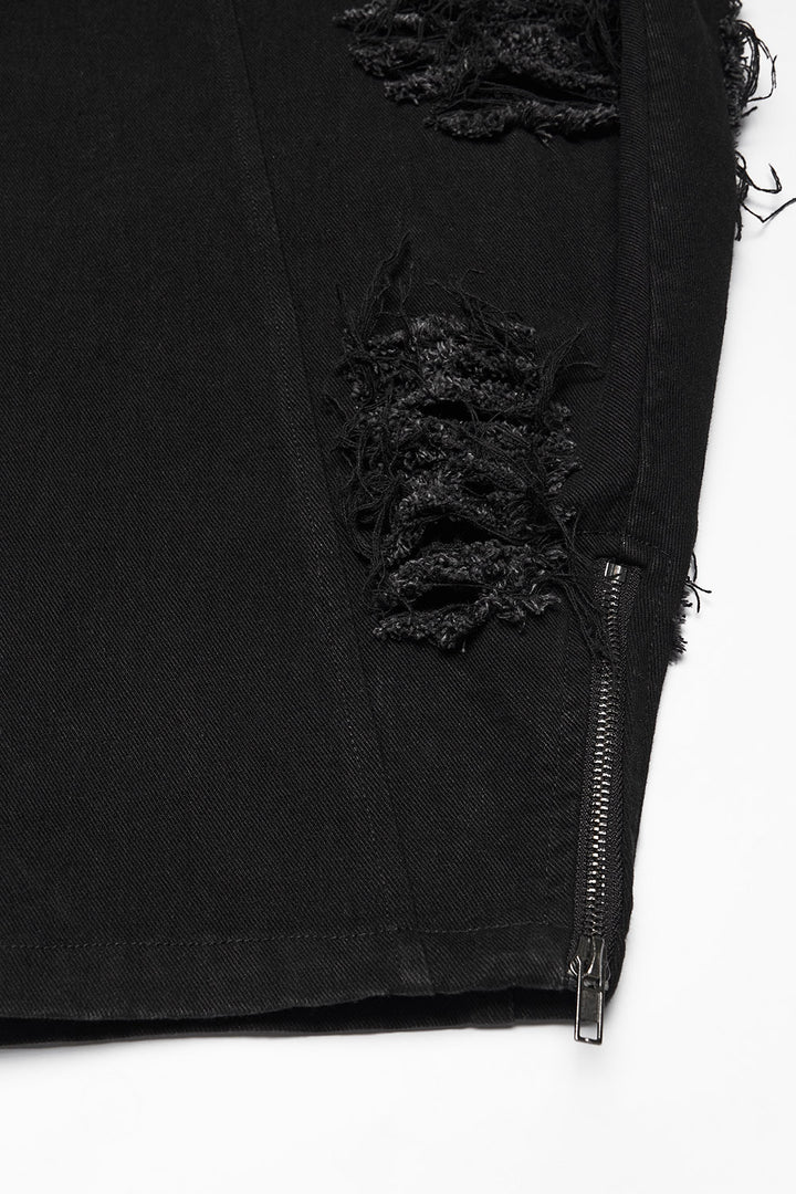 zippered mens distressed black baggy pants