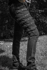 mens slim fit gothic pants with eyelets and rubbed details 