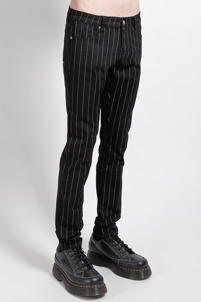 mens black and white emo pinstripe skinny jeans