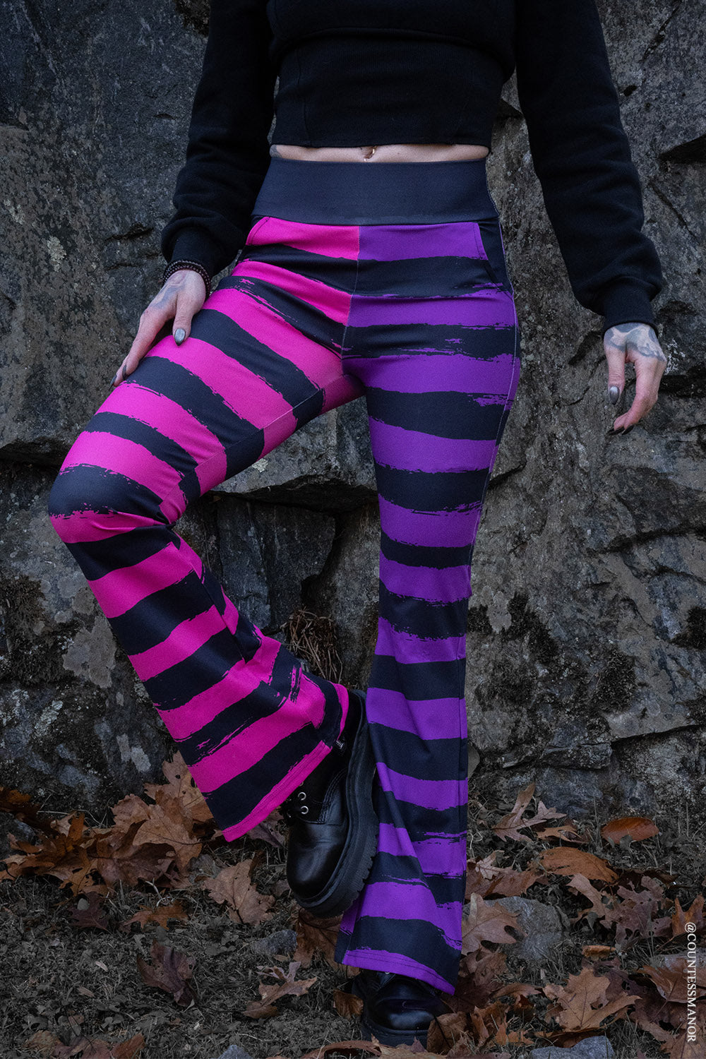 emo alice in wonderland inspired whimsical bell bottoms