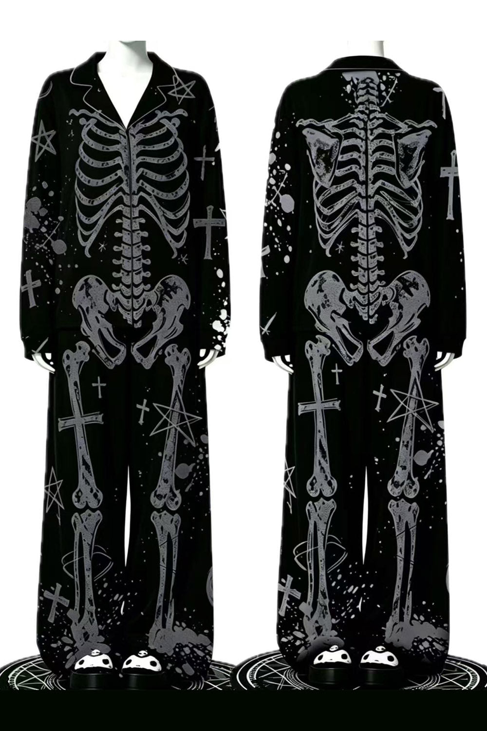 gothic harajuku skeleton printed pjs for women 