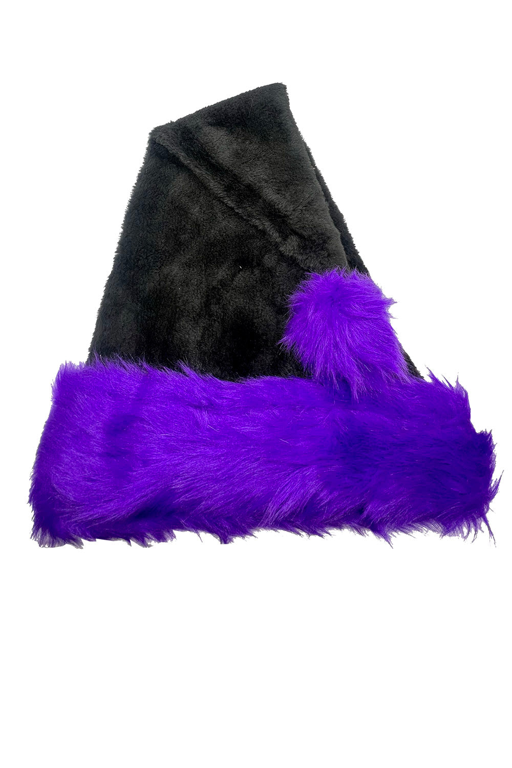 black and purple emo santa claus hat with faux fur trim