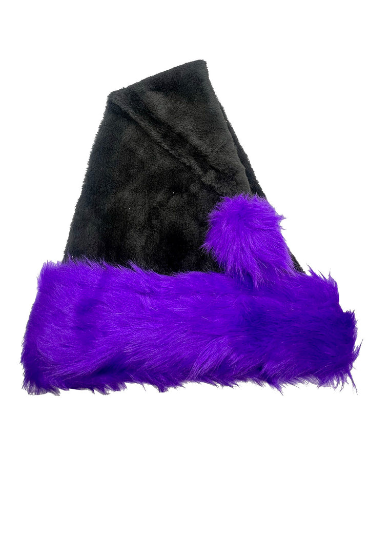 black and purple emo santa claus hat with faux fur trim