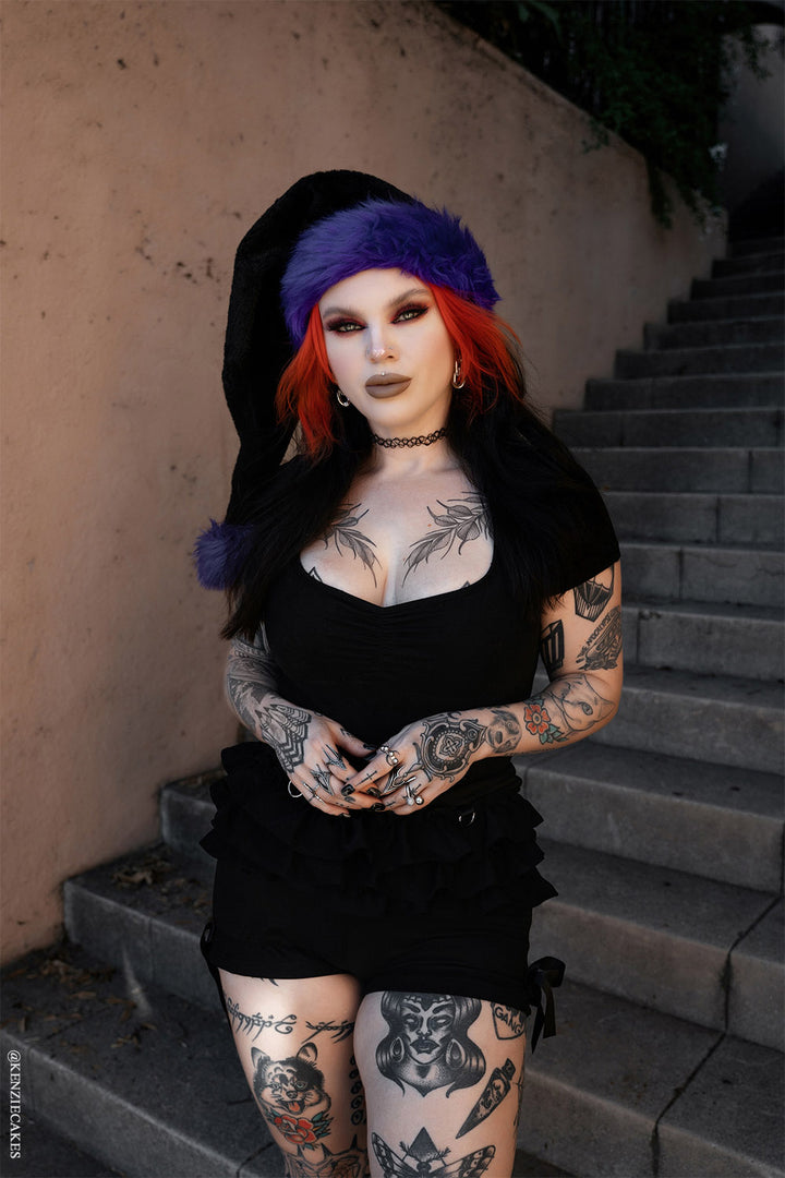 novelty black and purple santa claus hat