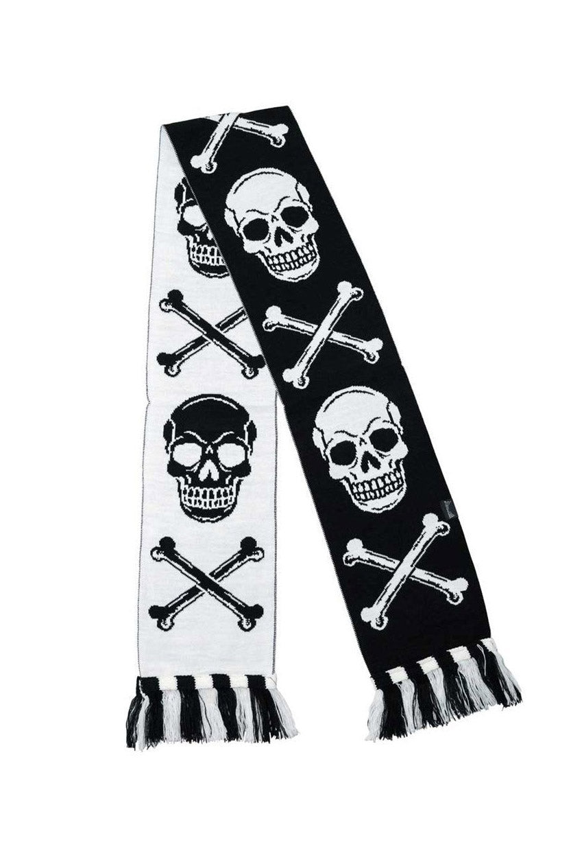 Scarf with skull and crossbones pattern on a white background