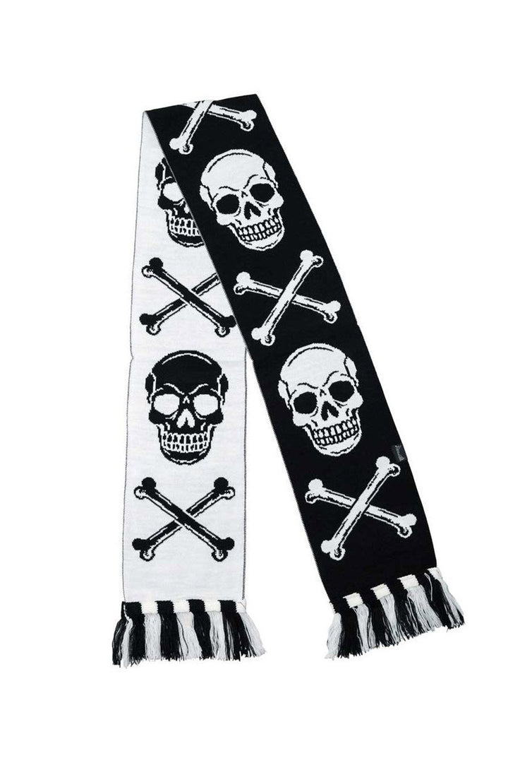 Scarf with skull and crossbones pattern on a white background