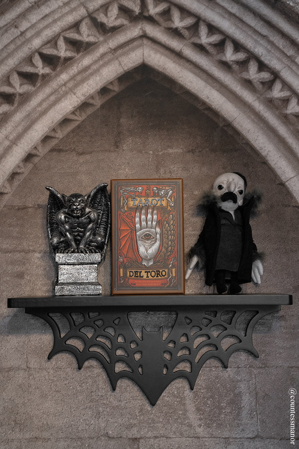 black wood spiderweb shelf