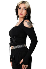 cold shoulder gothic top with thumbholes