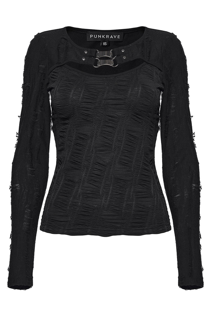 distressed long sleeve gothic top