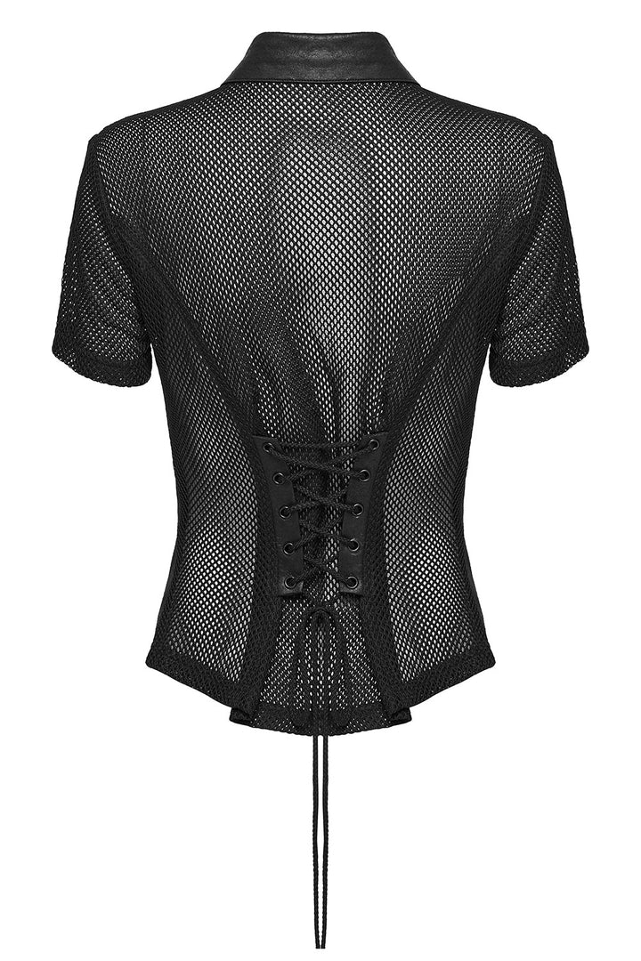 button-down lace-up emo short sleeve top