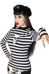 skull long long sleeve 60s mod style striped top  with thumbholes 