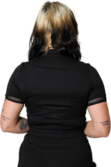 cut-out fishnet high collar top