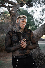 cybergoth black long sleeve fishnet shirt with thumbholes 