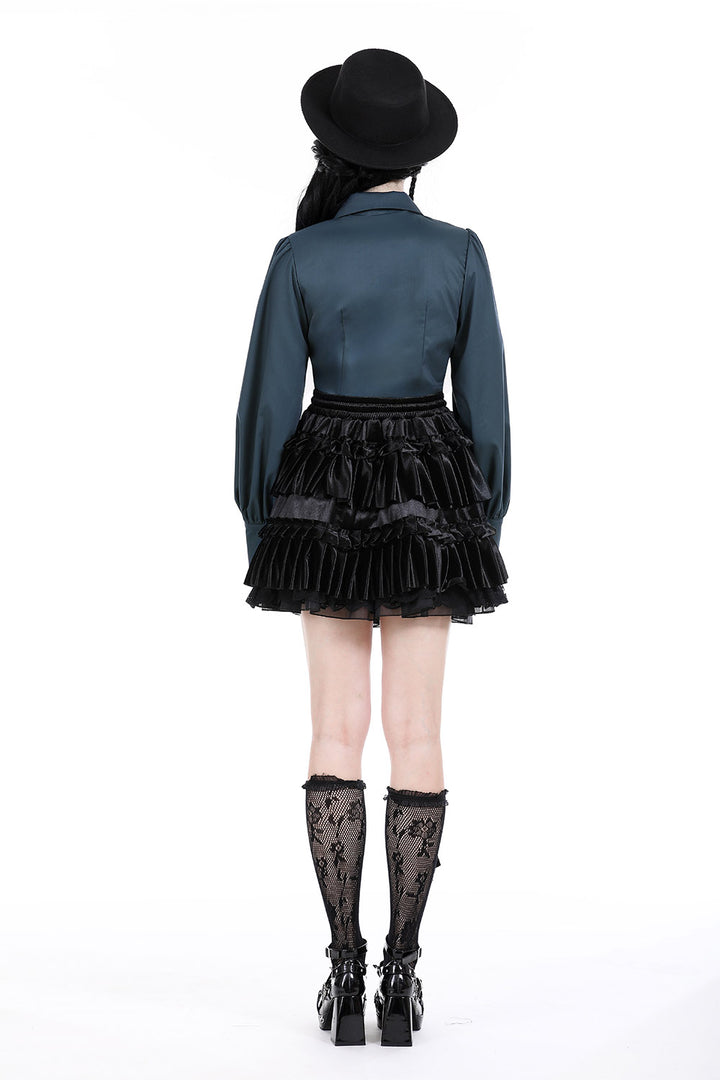 womens short black ruffled layered skirt