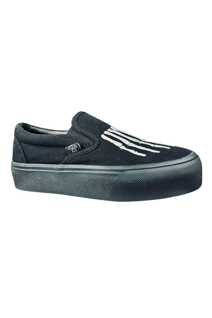 black canvas halloween horror skate slip-on shoes