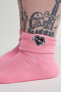 F*ck Off & Die Embroidered Cuff Socks [PINK]