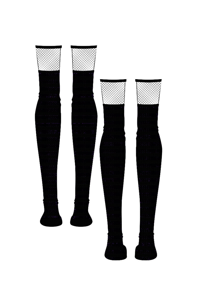 Fishnet Garter Thigh High Socks [Black]