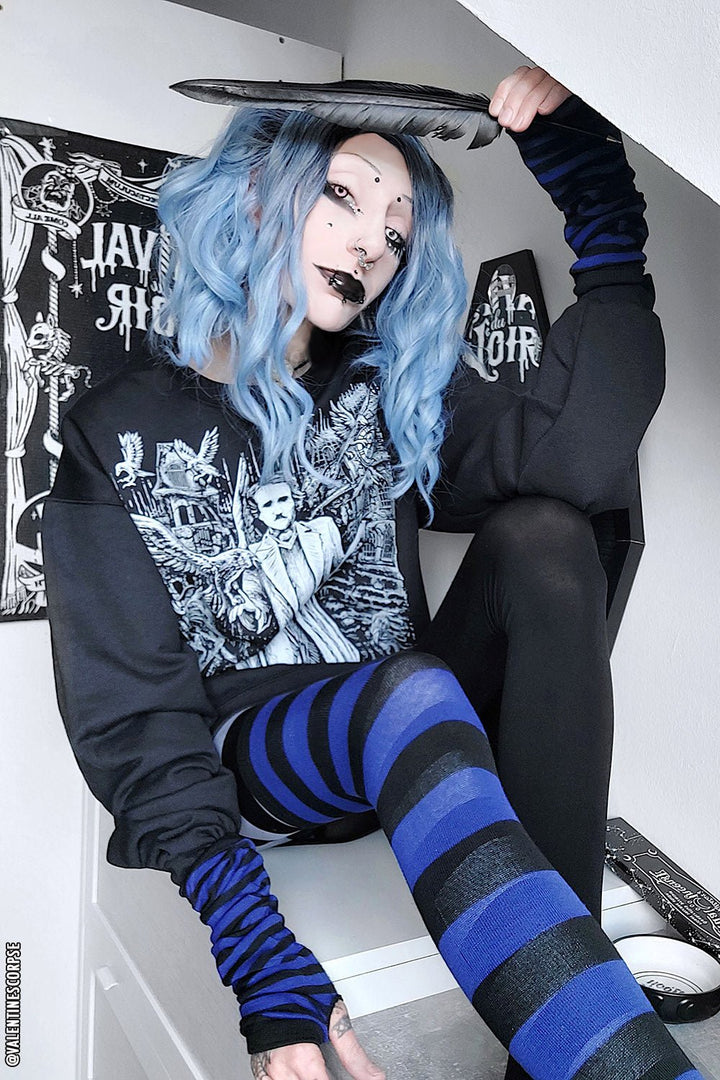 Emo Striped Arm Warmers [BLACK/BLUE] - gloves & armwarmers - VampireFreaks - VampireFreaks