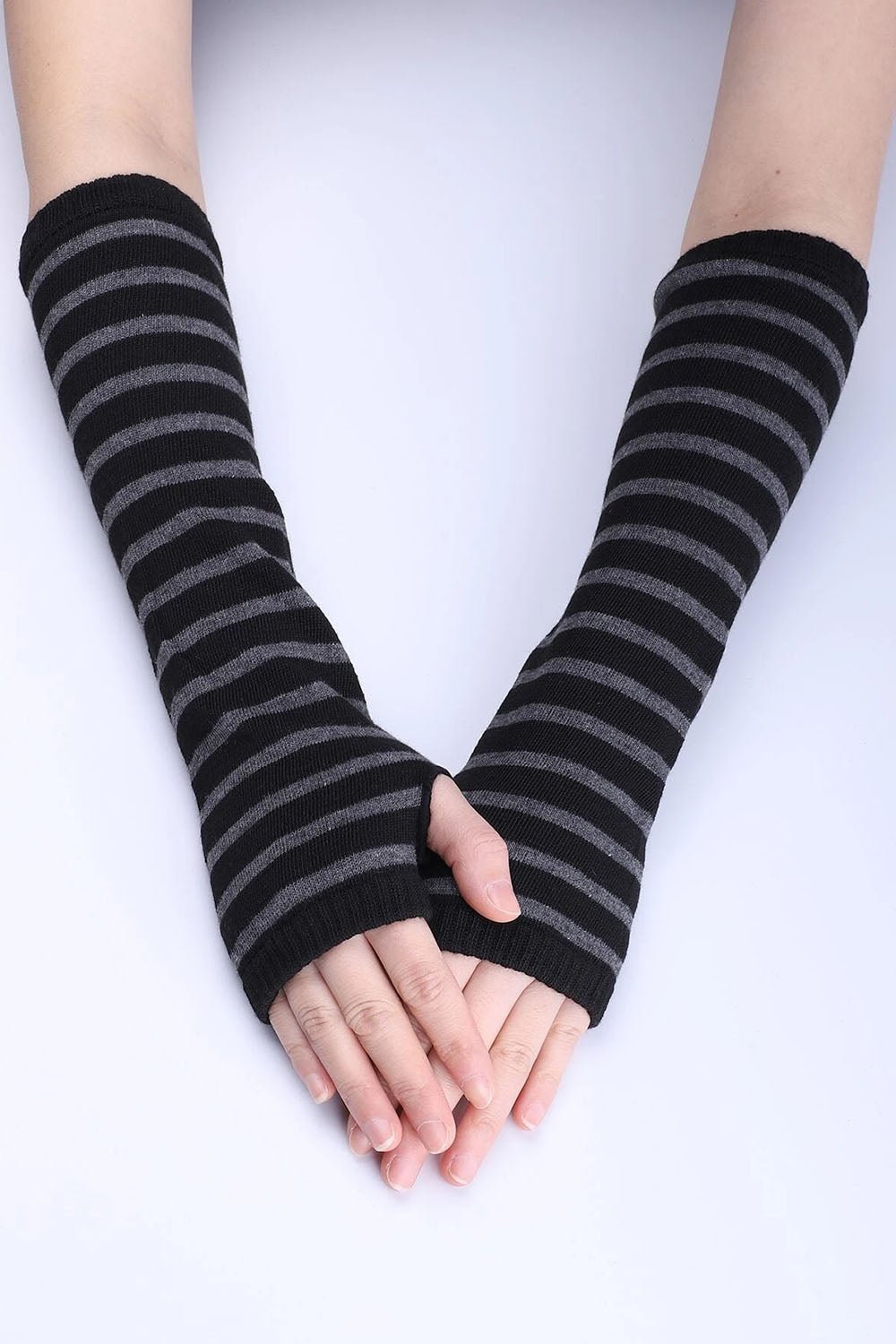 Emo Striped Arm Warmers [BLACK/GRAY] - gloves & armwarmers - VampireFreaks - VampireFreaks