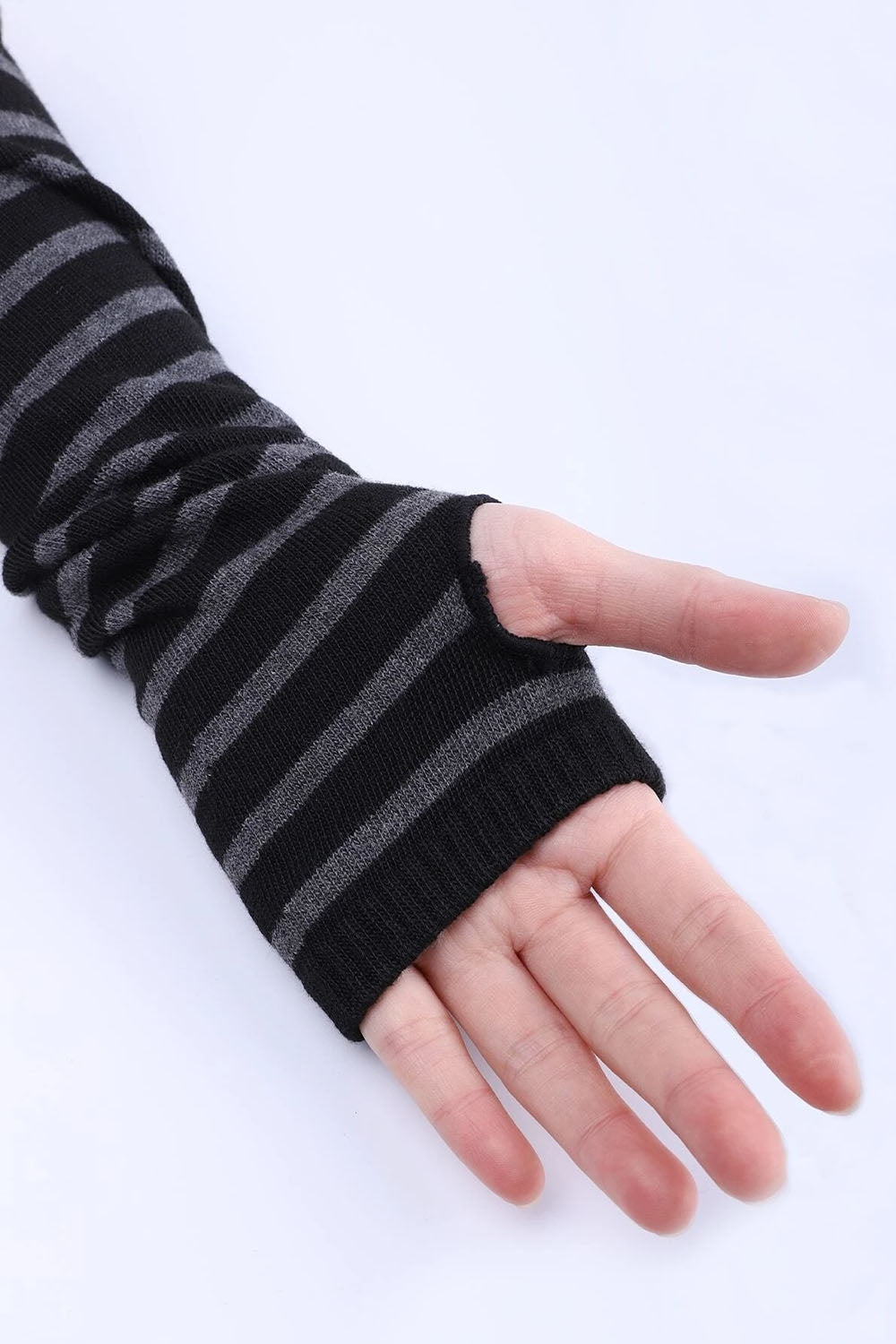 Emo Striped Arm Warmers [BLACK/GRAY] - gloves & armwarmers - VampireFreaks - VampireFreaks