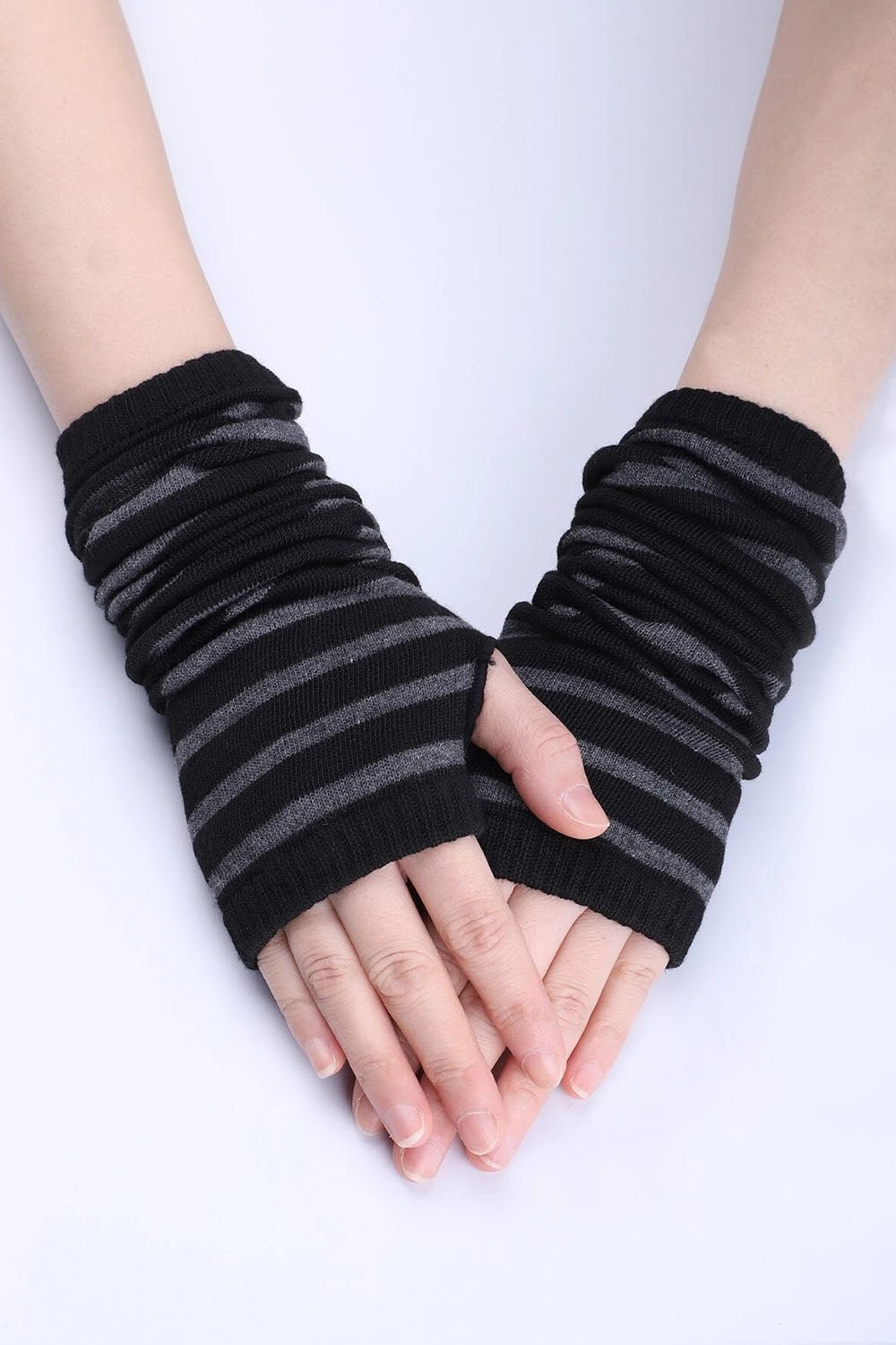 Emo Striped Arm Warmers [BLACK/GRAY] - gloves & armwarmers - VampireFreaks - VampireFreaks