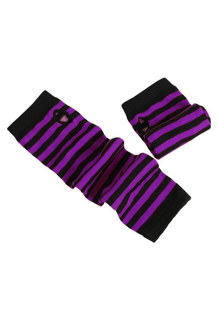 Emo Striped Arm Warmers [Black/Purple] - gloves & armwarmers - VampireFreaks - VampireFreaks