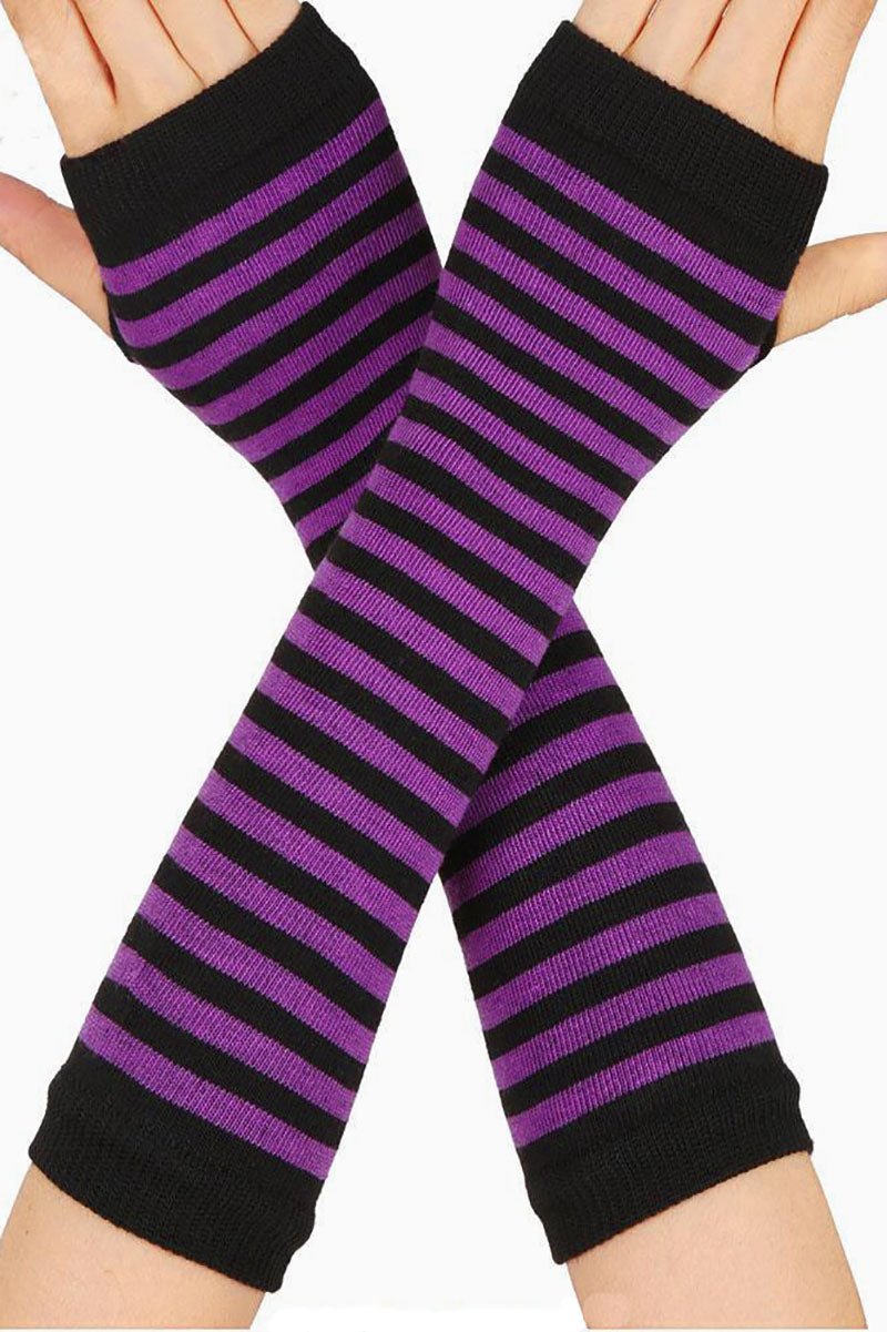 Emo Striped Arm Warmers [Black/Purple] - gloves & armwarmers - VampireFreaks - VampireFreaks