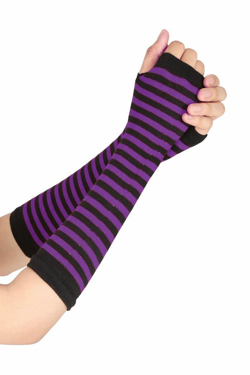 Emo Striped Arm Warmers [Black/Purple] - gloves & armwarmers - VampireFreaks - VampireFreaks