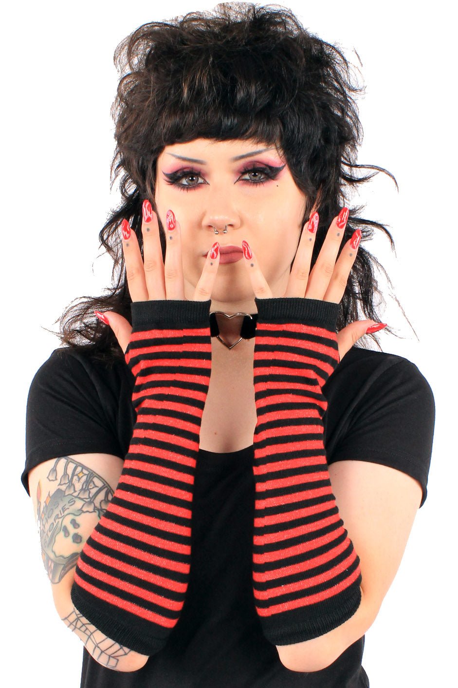 Emo Striped Arm Warmers [Black/Red] - gloves & armwarmers - VampireFreaks - VampireFreaks