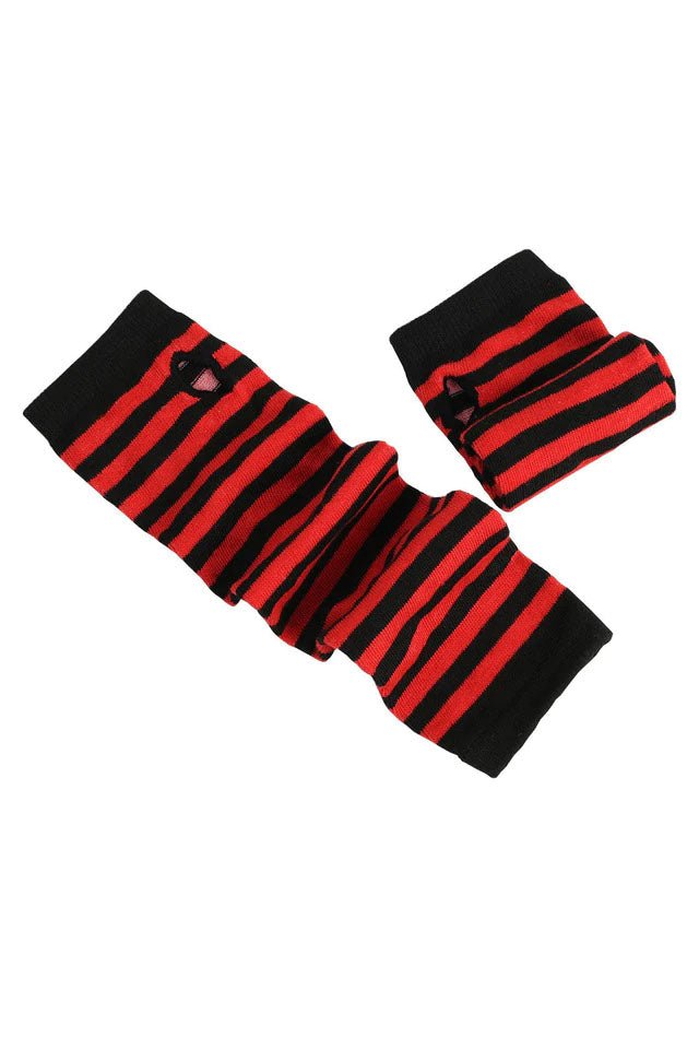 Emo Striped Arm Warmers [Black/Red] - gloves & armwarmers - VampireFreaks - VampireFreaks