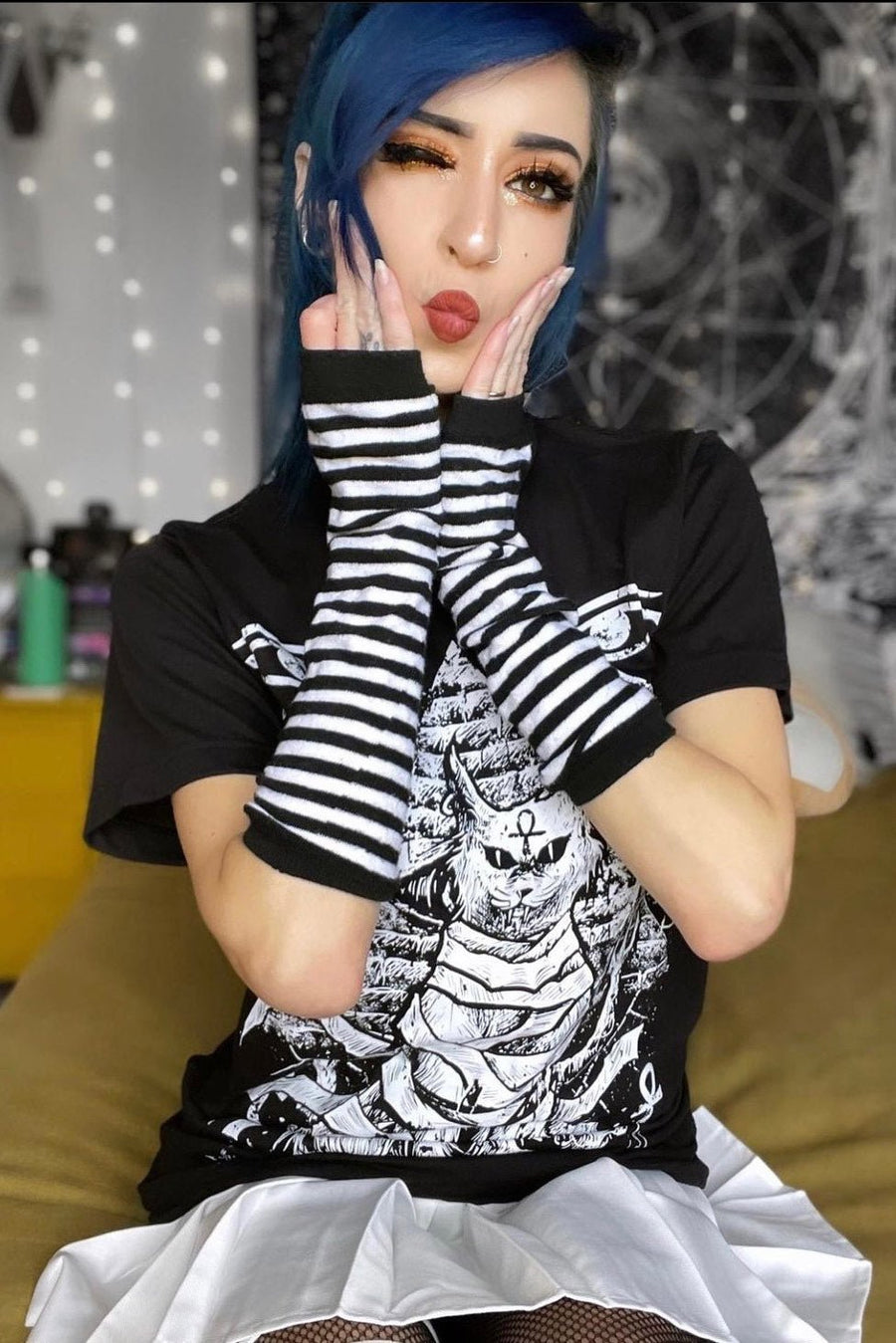 Emo Striped Arm Warmers [Black/White] - gloves & armwarmers - VampireFreaks - VampireFreaks