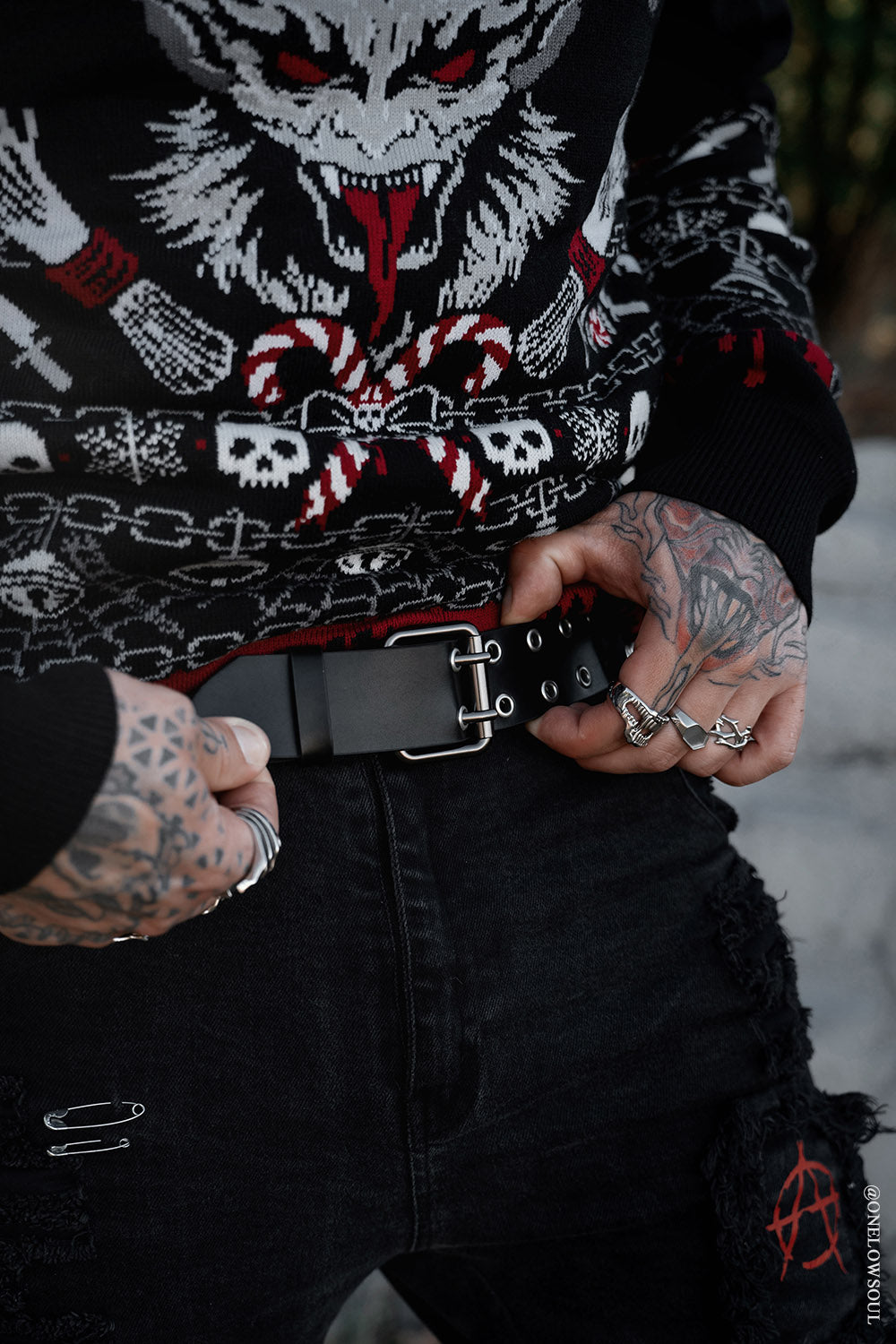 real leather studded eyelet belt