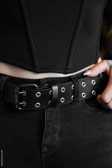 emo eyelet belt made of real black leather