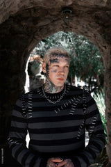 mens long sleeve grunge goth striped top 