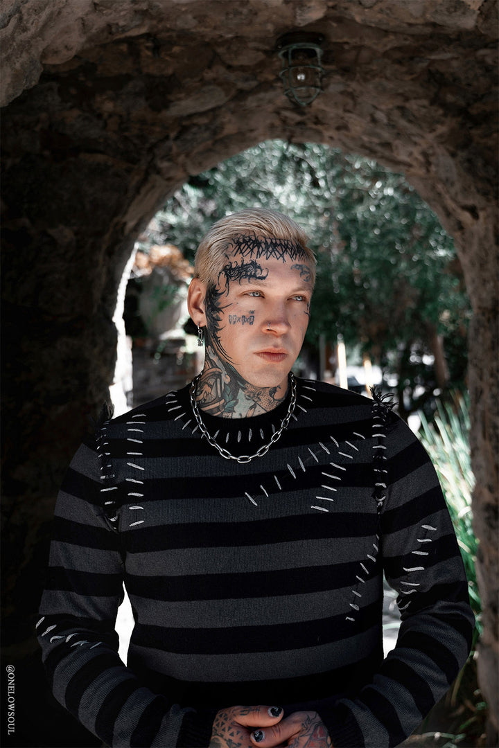 mens long sleeve grunge goth striped top 