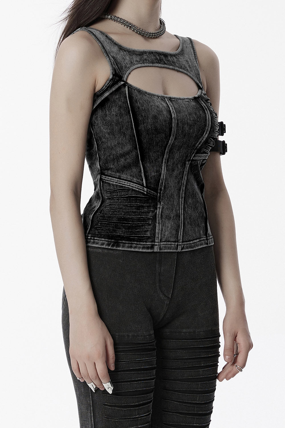 ripped tank top with chest keyhole cutout 