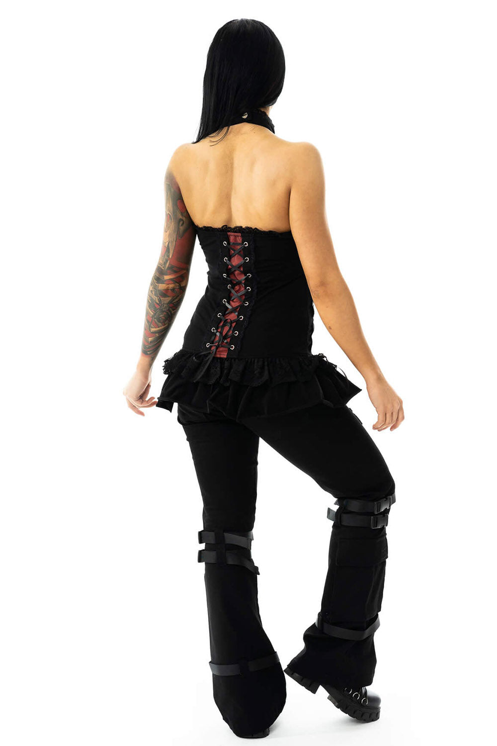 womens lace-up vampire red and black vintage goth top by poizen industries