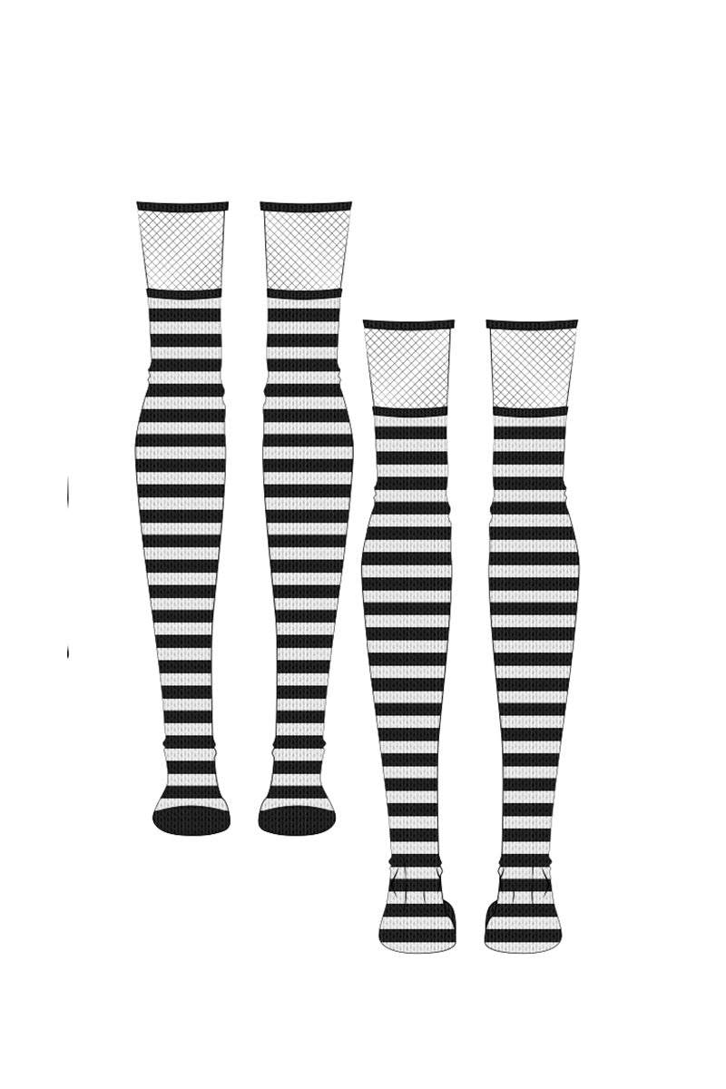 Fishnet Garter Thigh High Socks [Black/White]