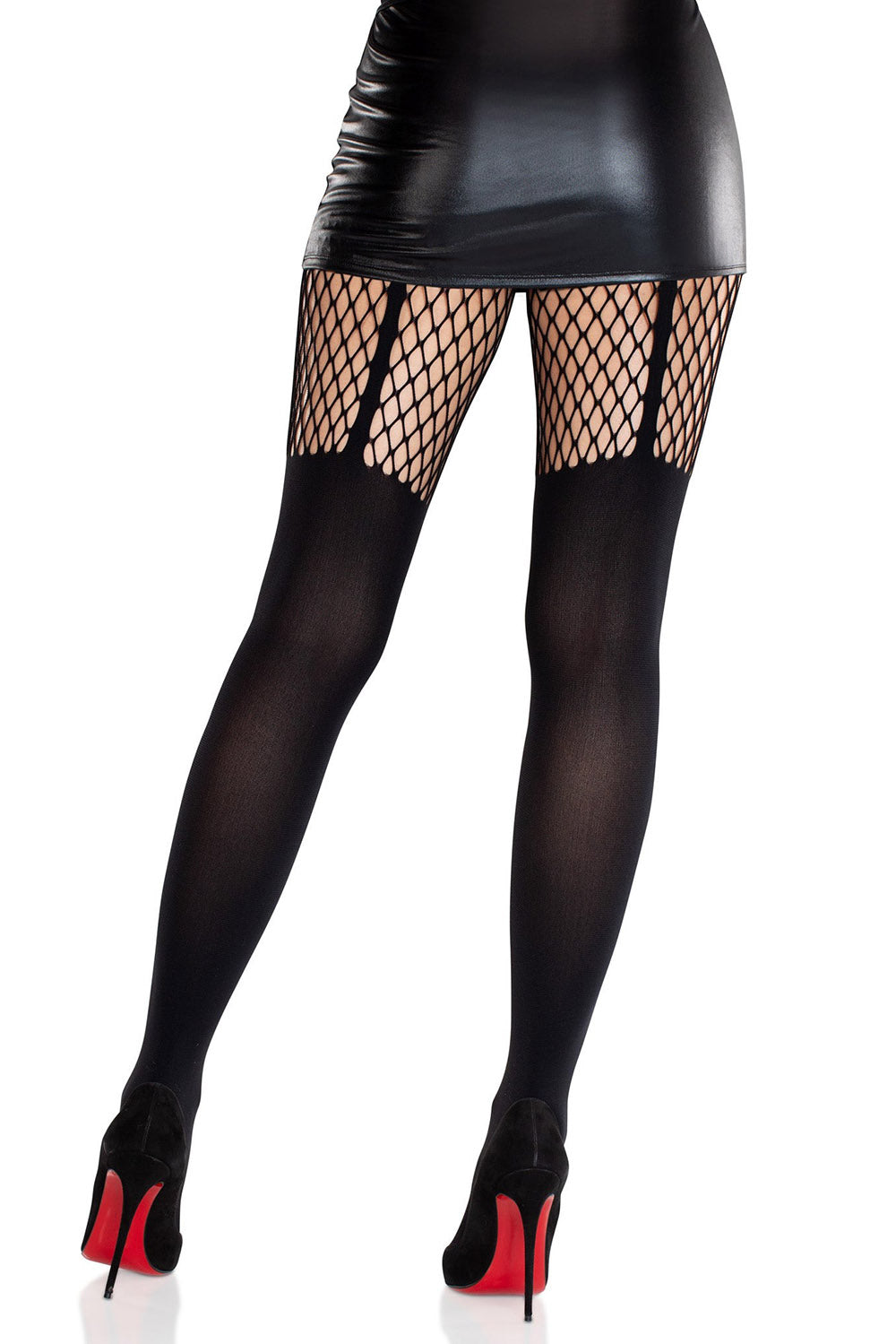 womens black fishnet garter stockings 
