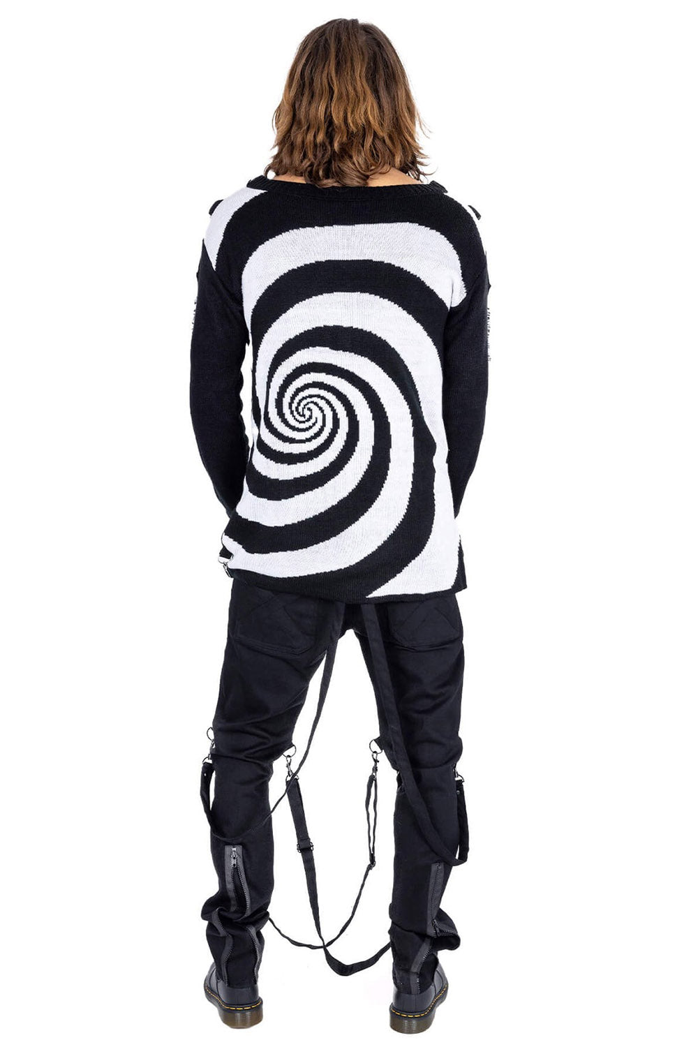 black and white spiral raver sweater top