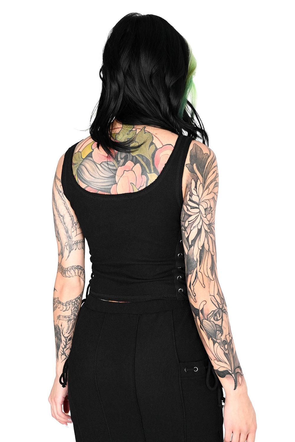 cropped distressed lace-up corset tank top
