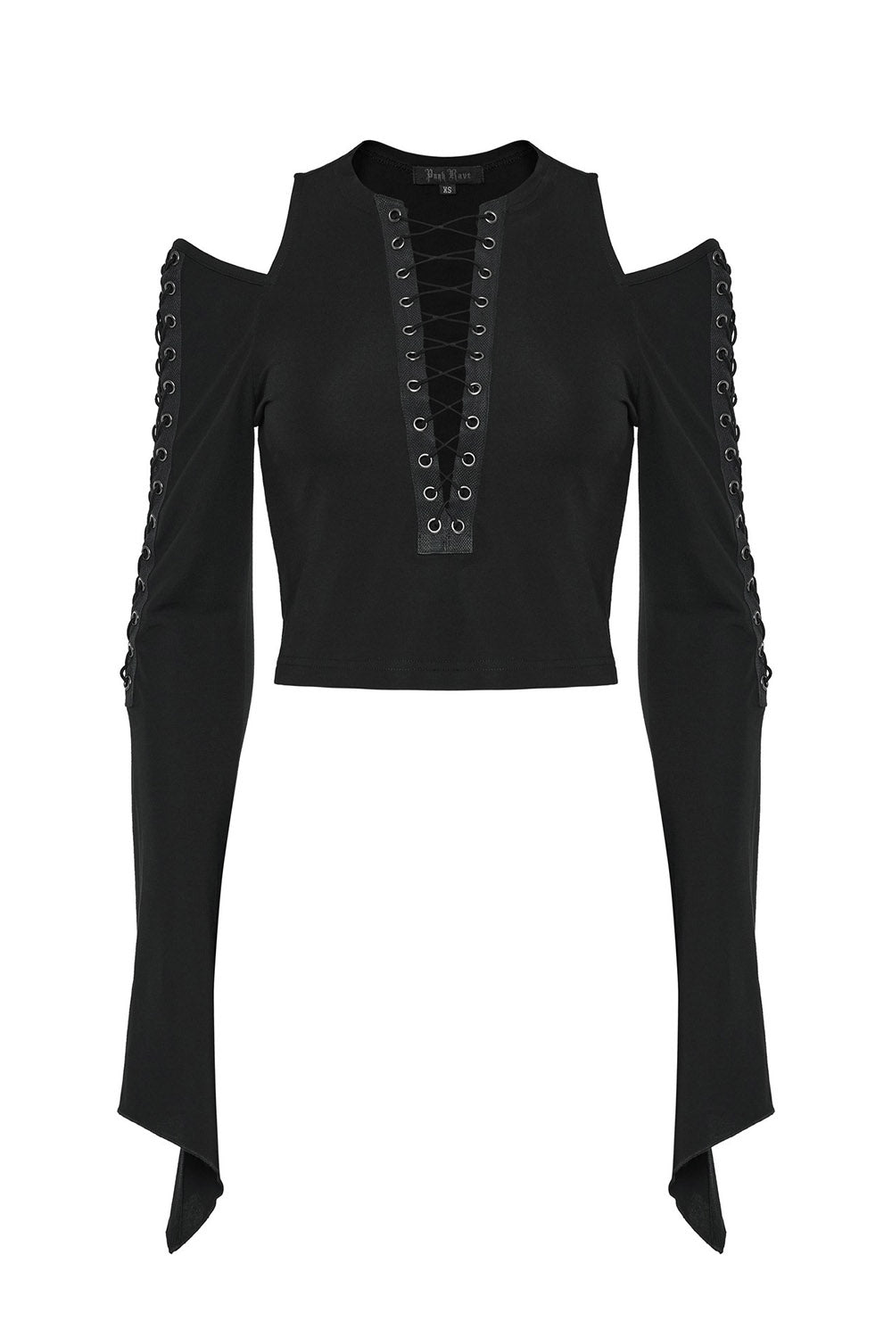 deep v-neck cold shoulder emo long sleeve top