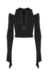 deep v-neck cold shoulder emo long sleeve top